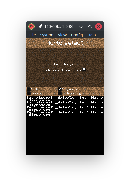 DS-Craft world selection screen.