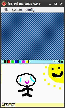 A drawing made using Paint DS. It features a person and a sun.